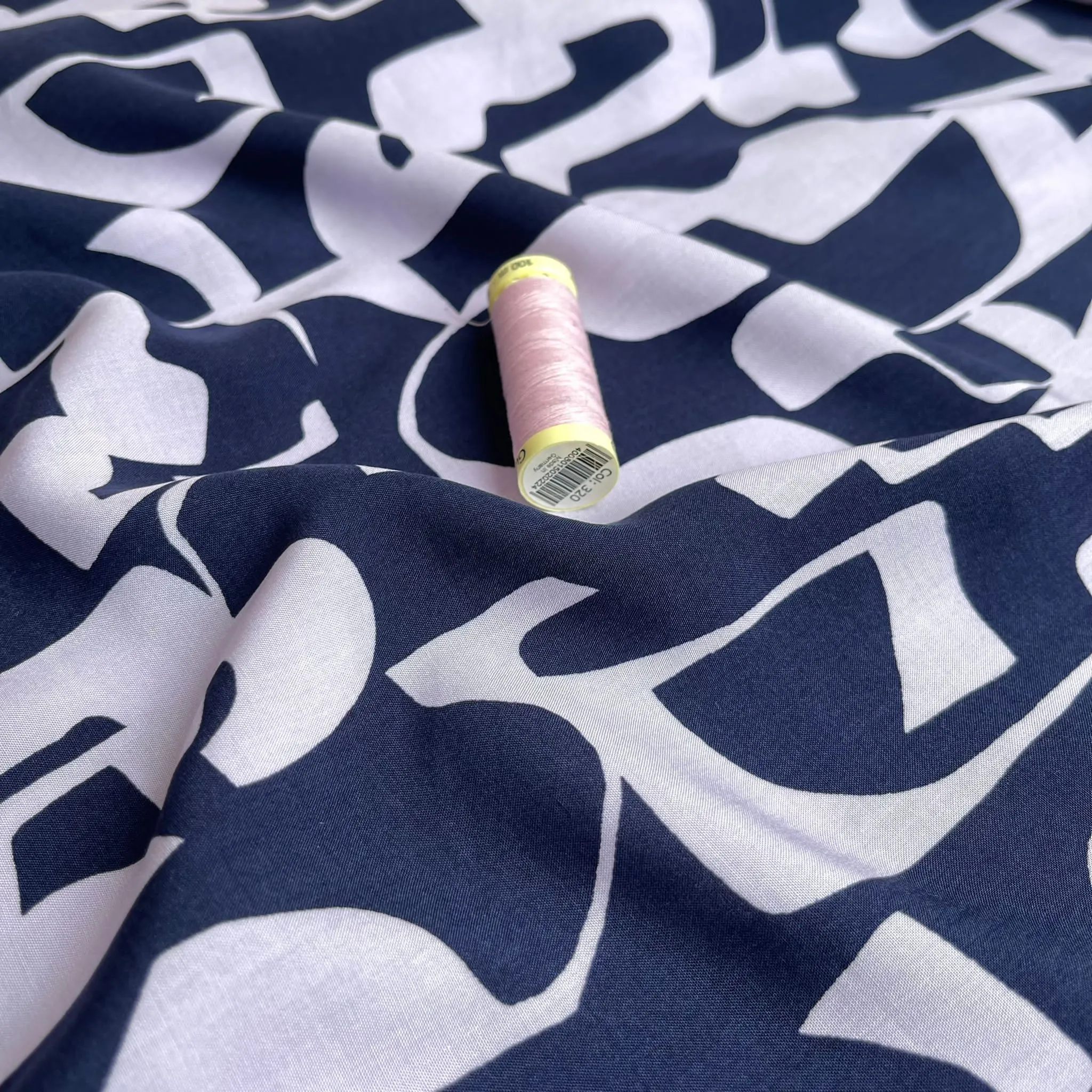Modernist Shapes in Navy and Pink Viscose Fabric