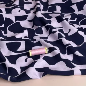 Modernist Shapes in Navy and Pink Viscose Fabric