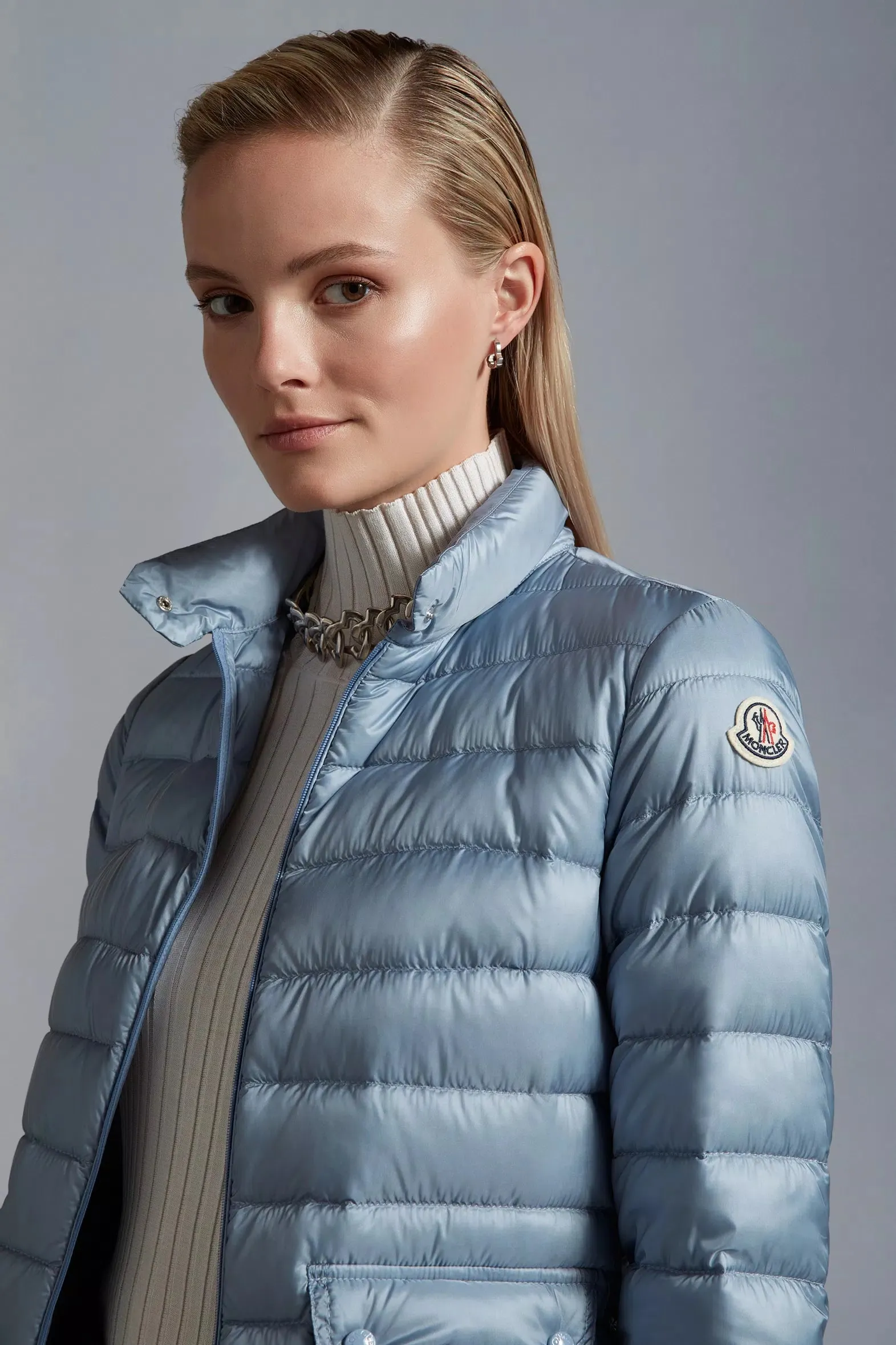 MONCLER LANS SHORT DOWN JACKET LIGHT BLUE