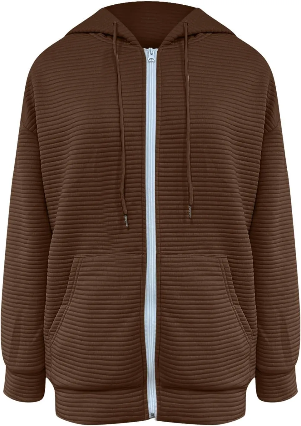 NaRHbrg Oversized Hoodies for Women Full Zip Up Long Sleeve Sweatshirts Casual Waffle Knit Drawstring Pullover Jackets Coat