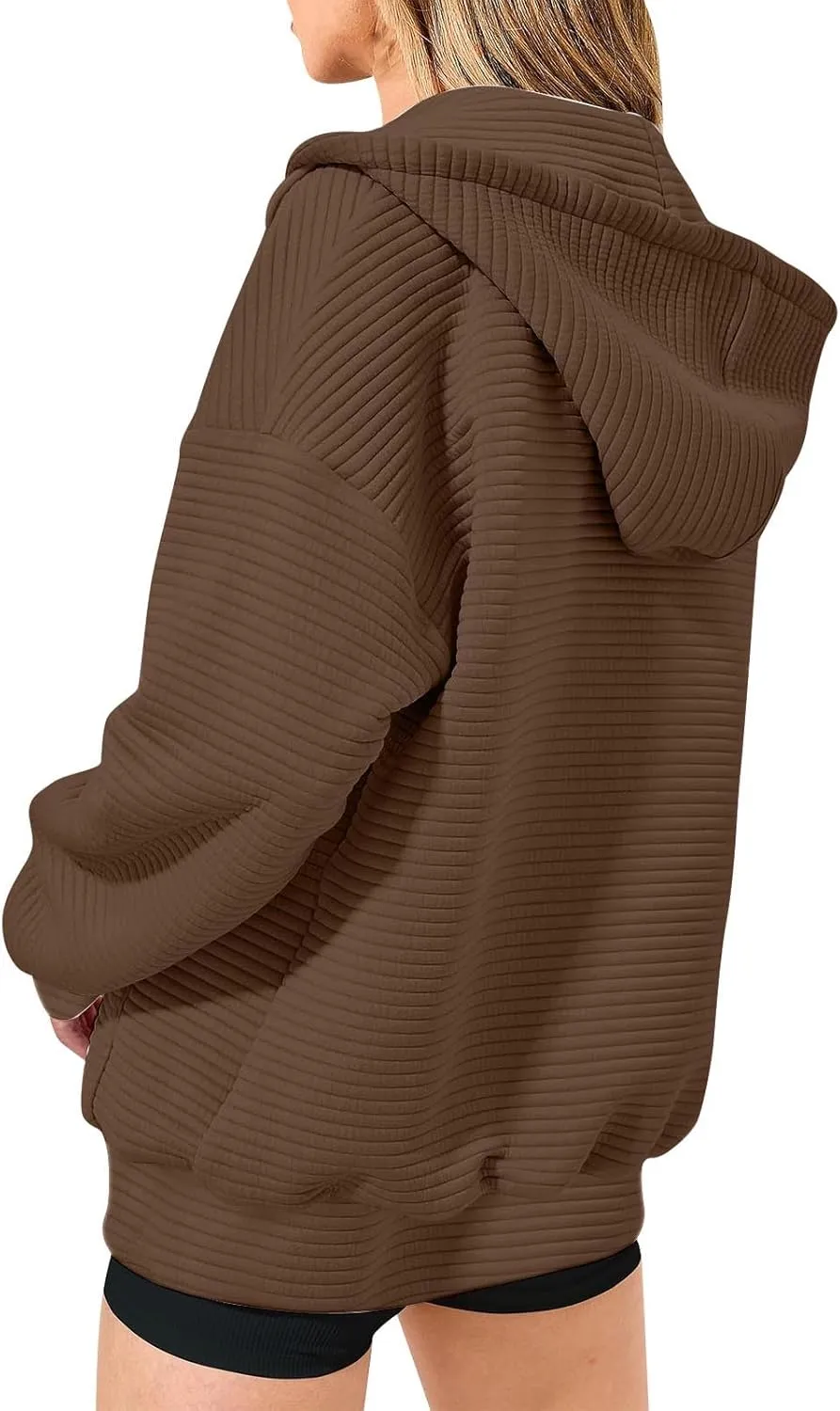NaRHbrg Oversized Hoodies for Women Full Zip Up Long Sleeve Sweatshirts Casual Waffle Knit Drawstring Pullover Jackets Coat