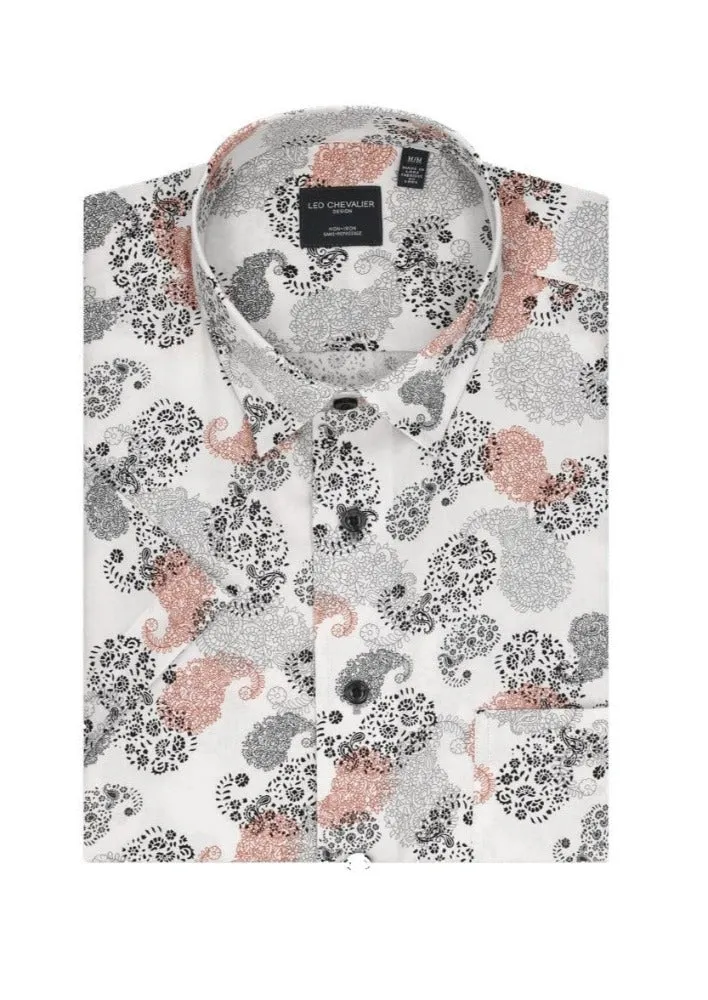 Orange / Black Printed 100% Cotton Hidden Down Collar Short Sleeve Shirts