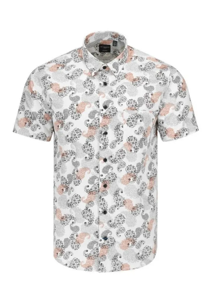 Orange / Black Printed 100% Cotton Hidden Down Collar Short Sleeve Shirts