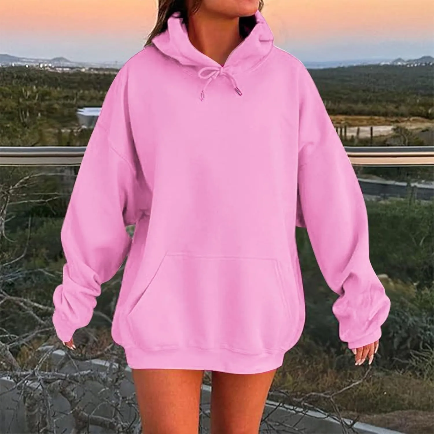 Oversized Hoodies for Women Plus Size Sweatshirts Pullover Cute Pink Hoodie Long Sleece Winter Tops with Pcokets
