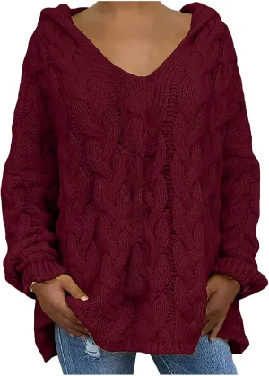 Oversized Sweater for Women, Plus Size Fashion Solid Cable Knit Sweater Hoodie Casual Crewneck Long Sleeve Shirt Top