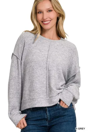 Patchability Heather Grey Hi Low Hem Sweater