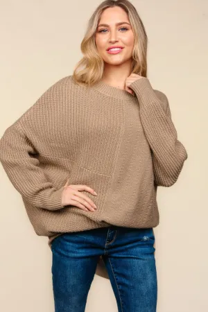 Patricia Taupe Side Slit Texture Asymmetric Sweater