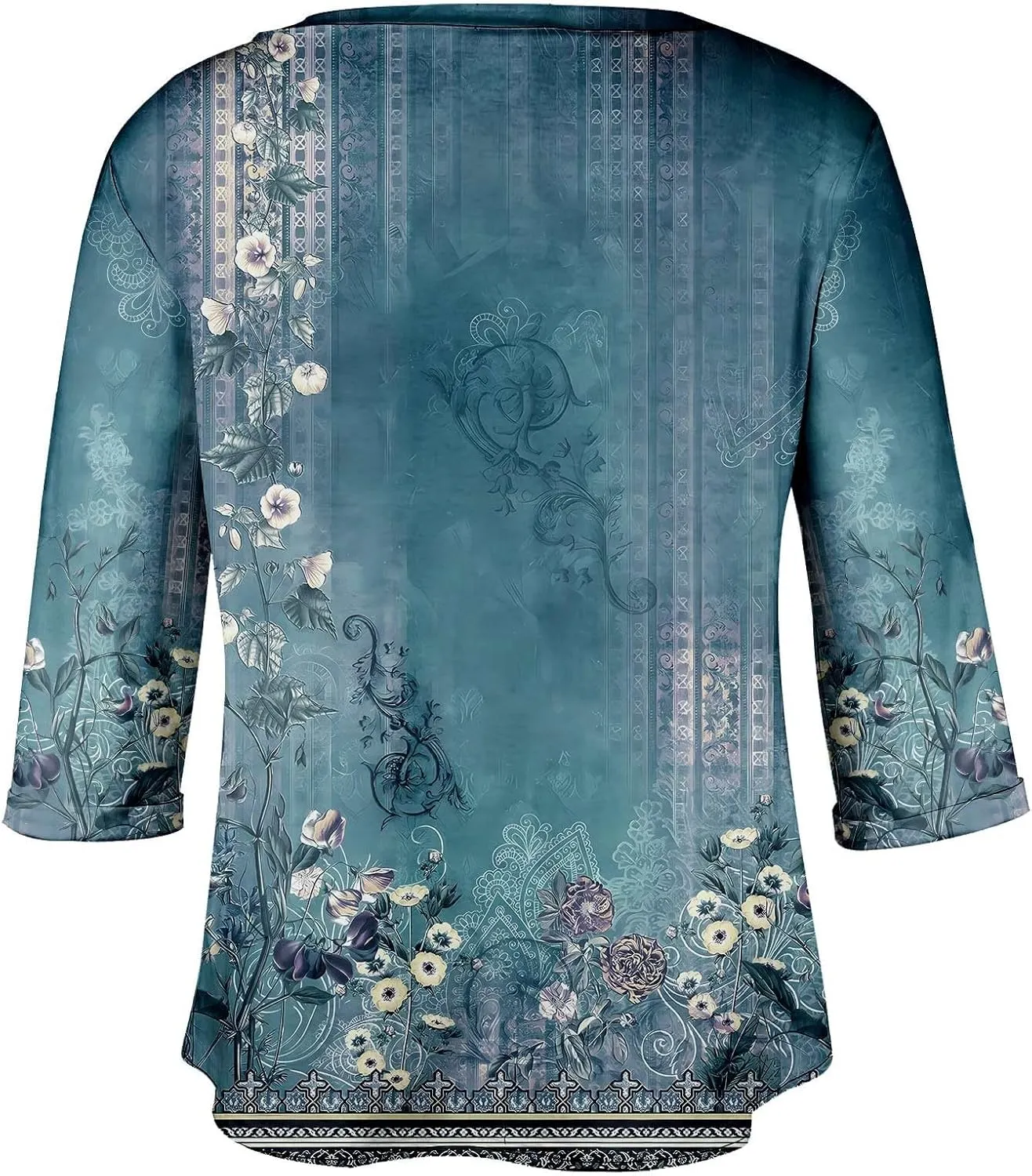 Plus Size Tops for Women Dressy Casual 3/4 Length Sleeve V Neck Shirts Comfy Gradient Loose Fit Fall Fashion Clothes
