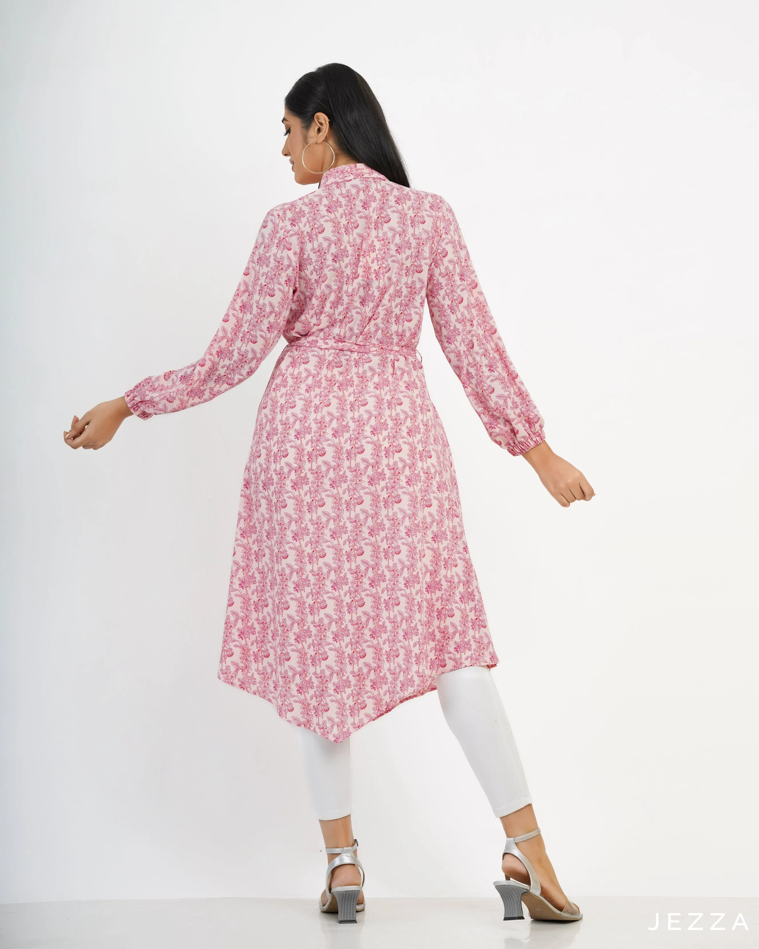 Printed Knee Length Top With Decorative Hem 57792