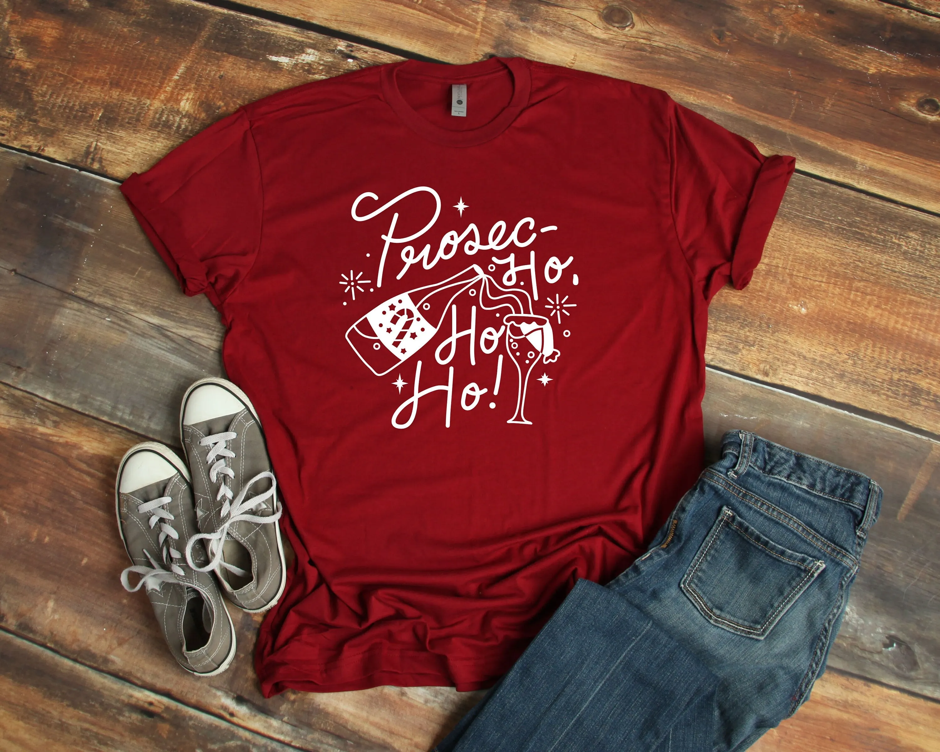 Prosec Ho Ho Ho Christmas T Shirt - Funny Wine Lover Gift Shirt - Christmas Party Couple Shirts - Prosecco Drinker Shirt