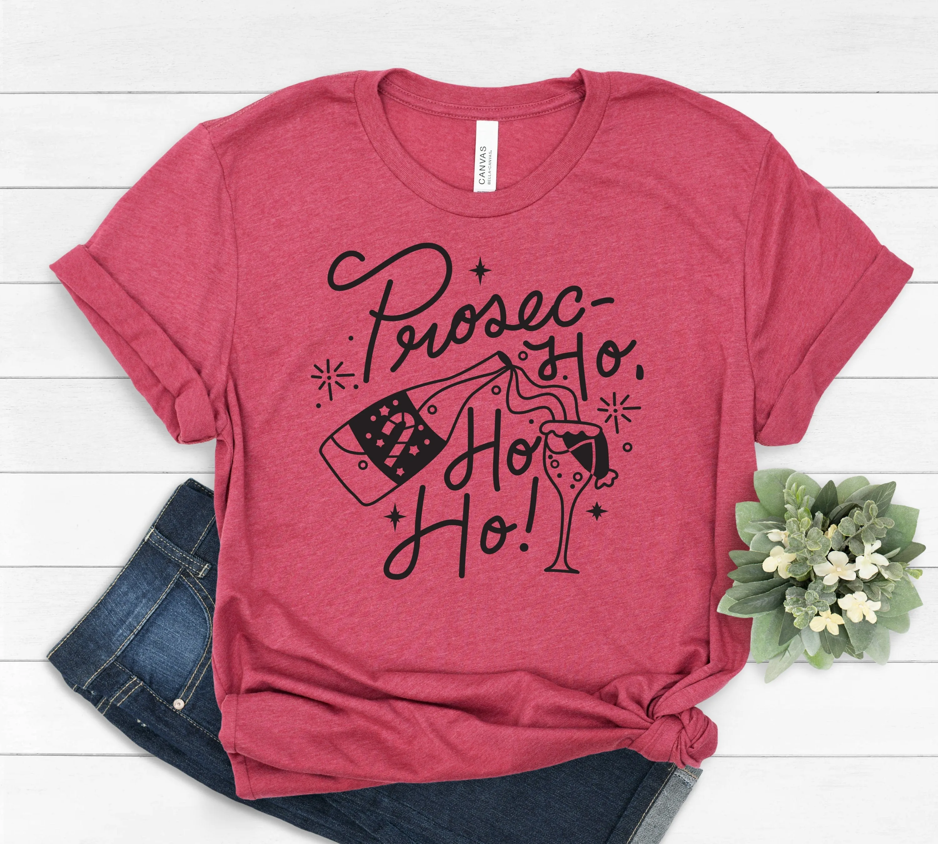 Prosec Ho Ho Ho Christmas T Shirt - Funny Wine Lover Gift Shirt - Christmas Party Couple Shirts - Prosecco Drinker Shirt