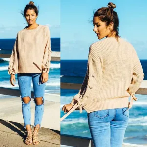 Pure Color Long Sleeves Scoop Straps Regular Sweater