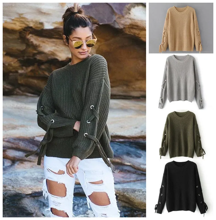 Pure Color Long Sleeves Scoop Straps Regular Sweater