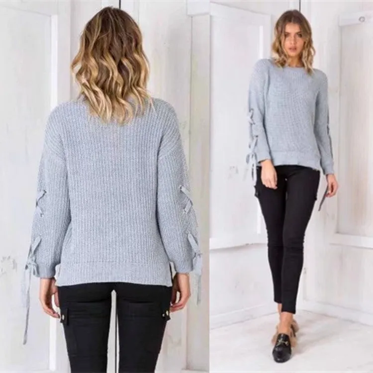 Pure Color Long Sleeves Scoop Straps Regular Sweater