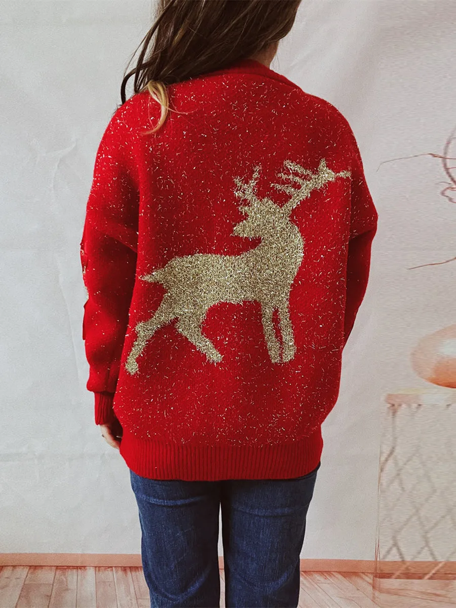 Reindeer Round Neck Long Sleeve Sweater Christmas Sweater Womens Fashion Holiday Clothing Ugly Christmas Sweater Unisex Sweatshirt KESLEY