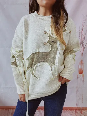 Reindeer Round Neck Long Sleeve Sweater Christmas Sweater Womens Fashion Holiday Clothing Ugly Christmas Sweater Unisex Sweatshirt KESLEY
