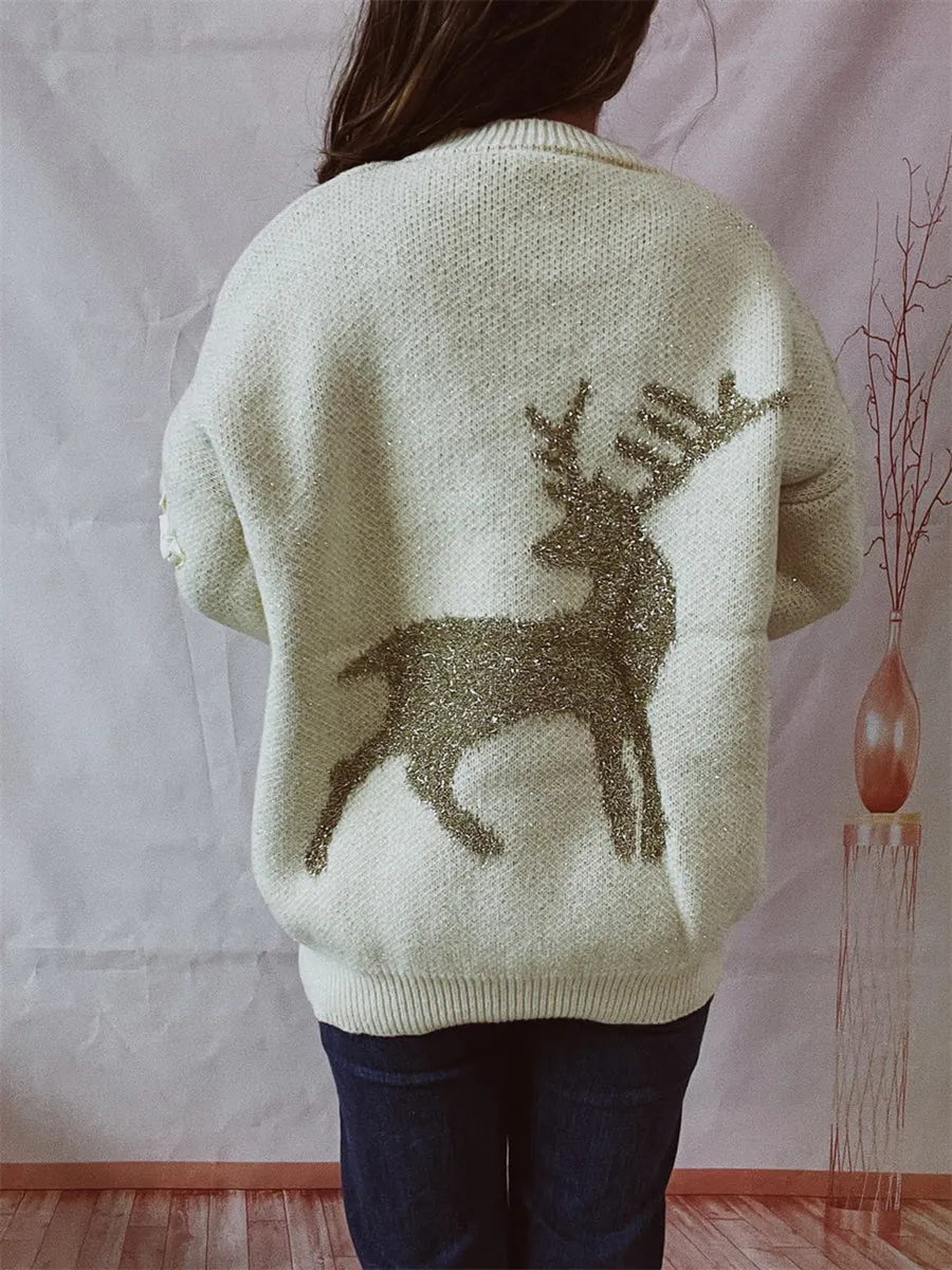 Reindeer Round Neck Long Sleeve Sweater Christmas Sweater Womens Fashion Holiday Clothing Ugly Christmas Sweater Unisex Sweatshirt KESLEY
