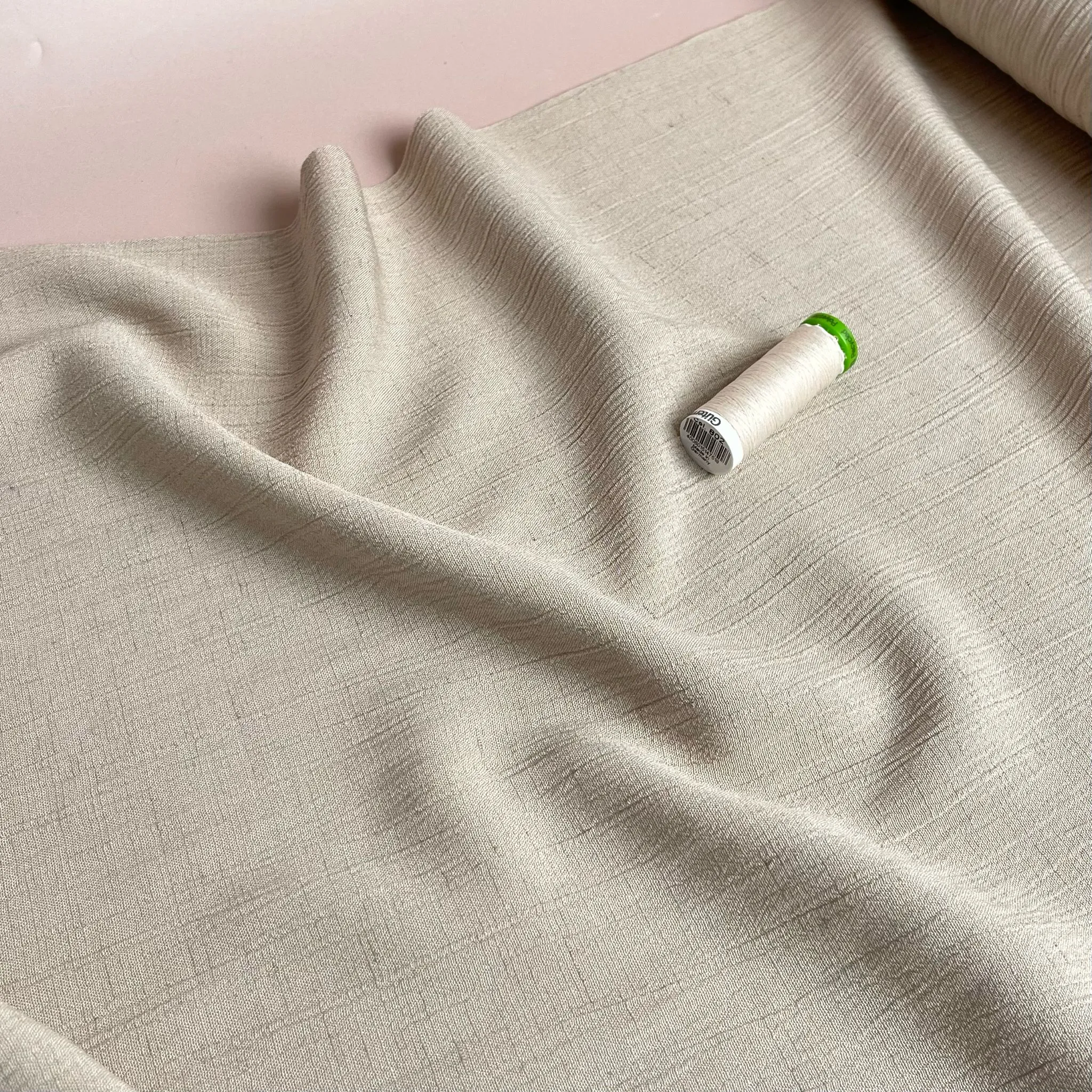 REMNANT 0.88 Metre - Crinkle Viscose Linen Blend Fabric in Ecru Beige