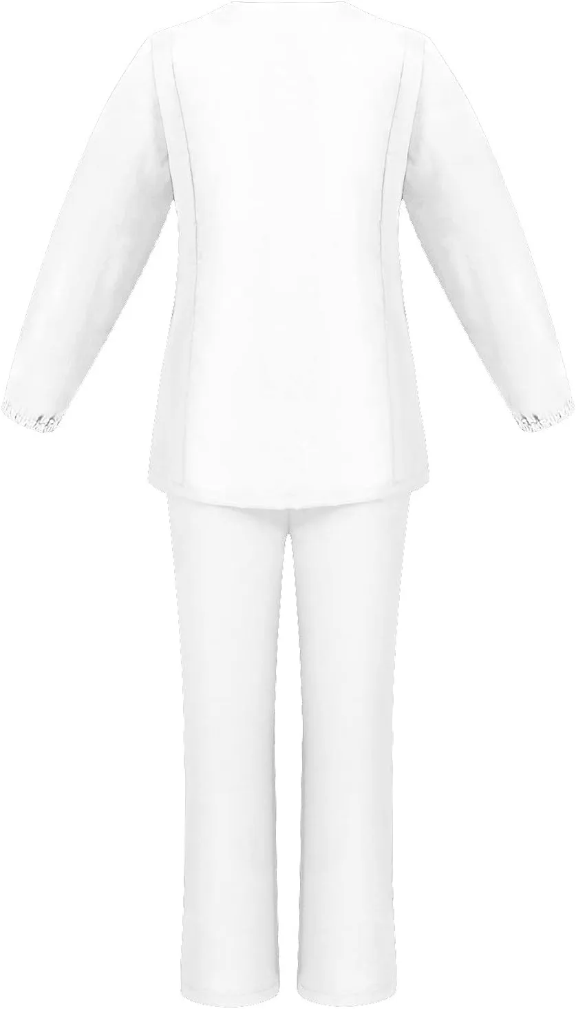 Scrubs for Women Set Summer Long Sleeve Nursing Uniform with Pocket Two Piece Stretch V Neck Holiday Tee Shirt Tunics