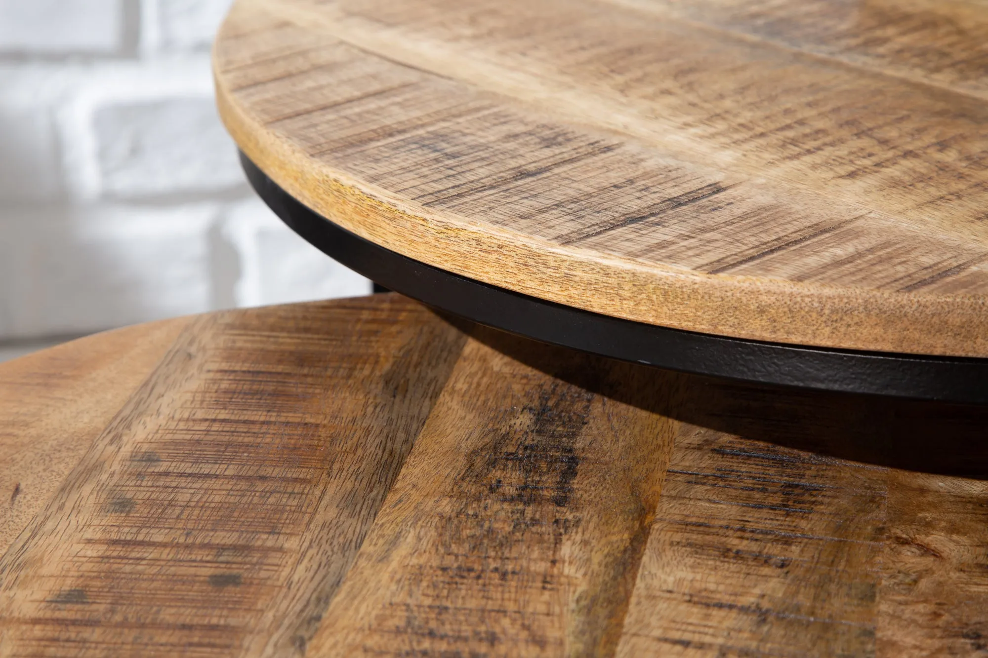 Set Of 2 Round Side Tables Elements 38cm/45cm Mango Wood Natural