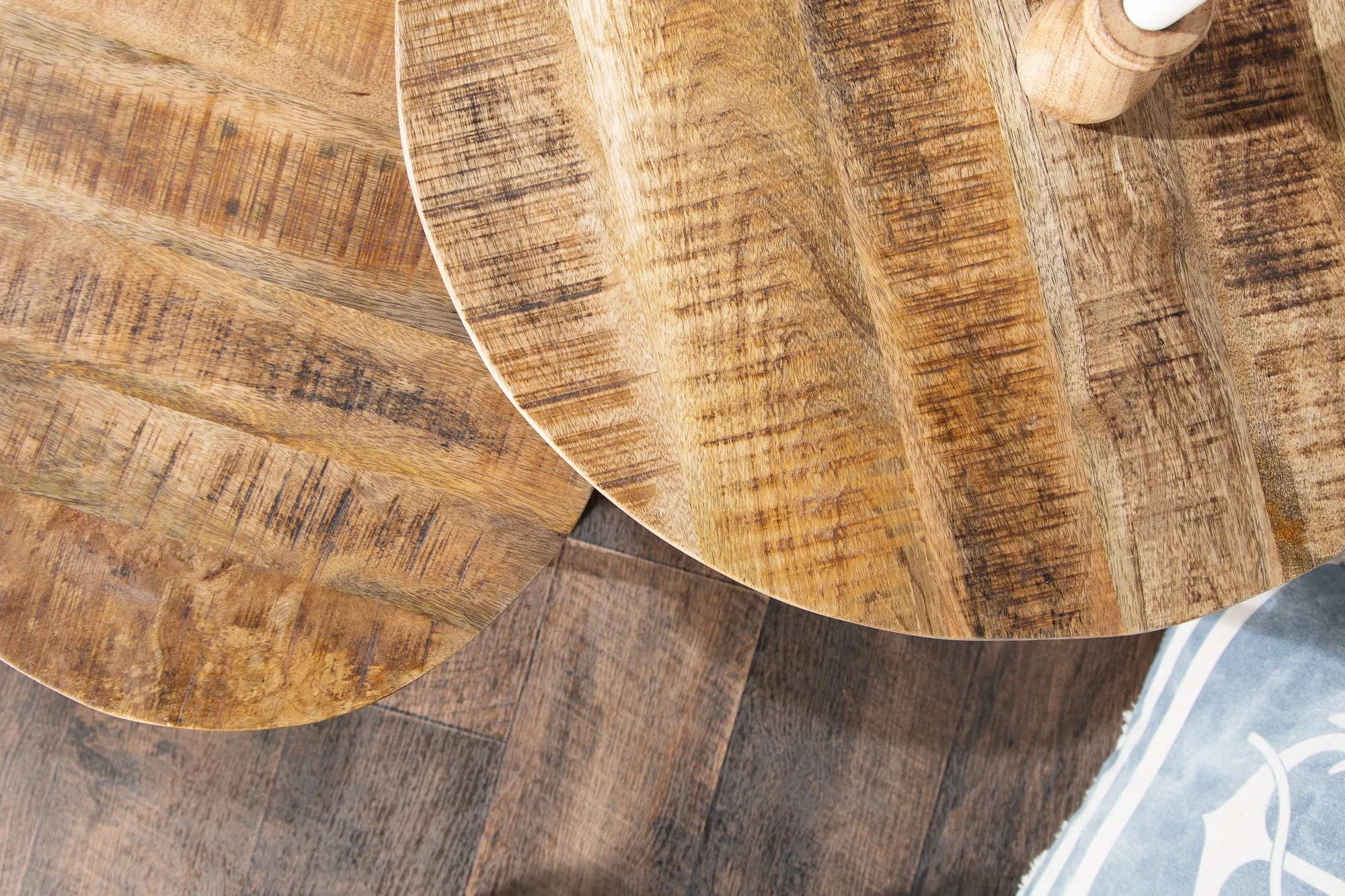 Set Of 2 Round Side Tables Elements 38cm/45cm Mango Wood Natural