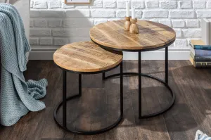 Set Of 2 Round Side Tables Elements 38cm/45cm Mango Wood Natural