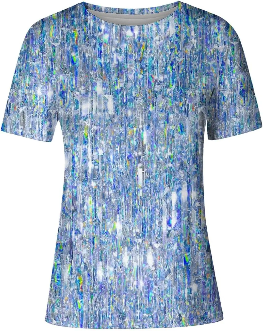 SHAOBGE Cute Summer Tops 2024 Trendy Women's Short Sleeve Sequin Print Fashionable Round Neck Casual T Shirt