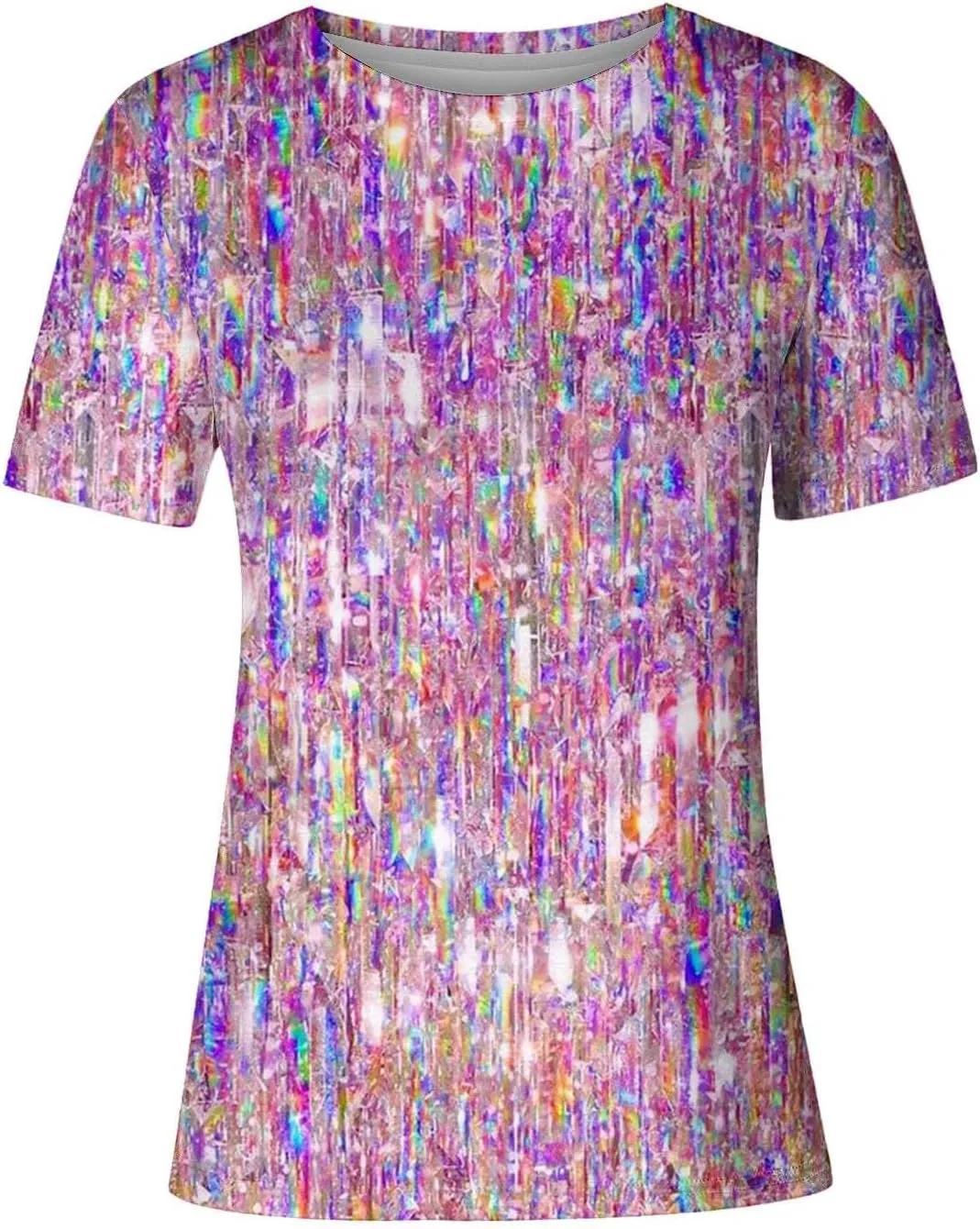 SHAOBGE Cute Summer Tops 2024 Trendy Women's Short Sleeve Sequin Print Fashionable Round Neck Casual T Shirt