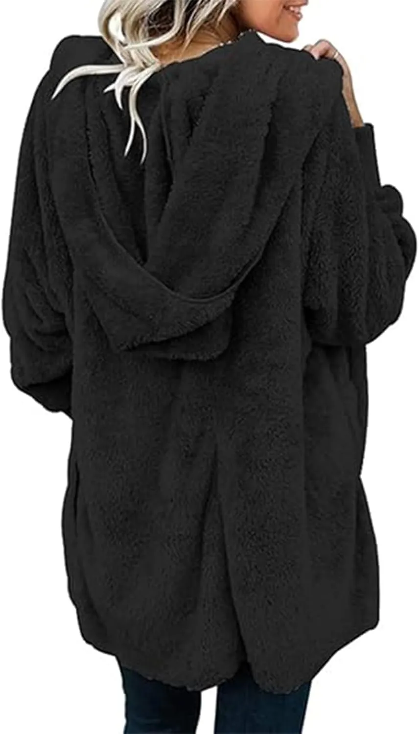 Sherpa Fleece Jacket Women Fuzzy Oversized Open Front Hooded Cardigan Soft Fluffy Sweaters Winter Coats with Pockets
