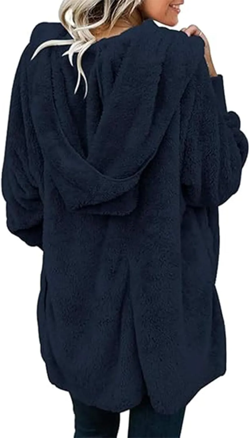 Sherpa Fleece Jacket Women Fuzzy Oversized Open Front Hooded Cardigan Soft Fluffy Sweaters Winter Coats with Pockets