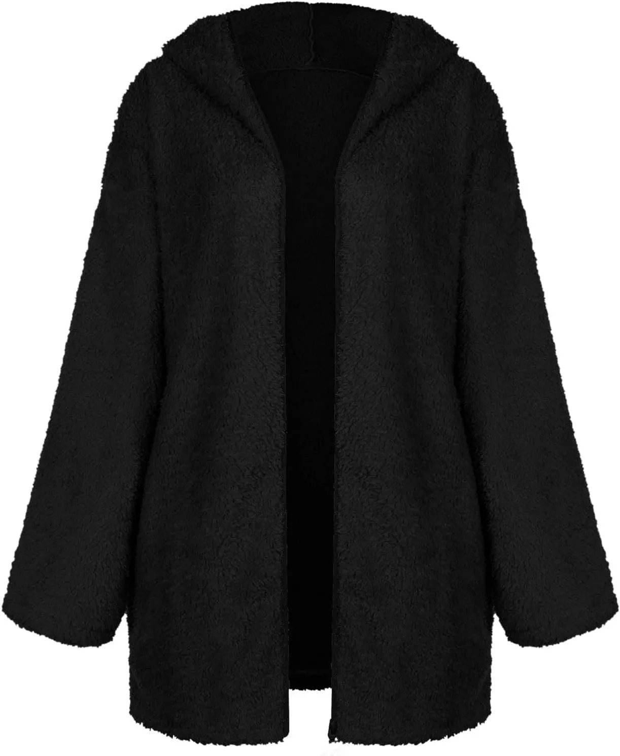 Sherpa Jacket Women Fuzzy Fleece Oversized Open Front Hooded Cardigan Soft Cozy Fluffy Sweater Jacket with Pockets