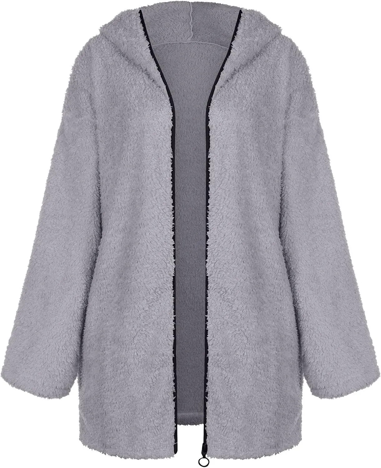 Sherpa Jacket Women Fuzzy Fleece Oversized Open Front Hooded Cardigan Soft Cozy Fluffy Sweater Jacket with Pockets