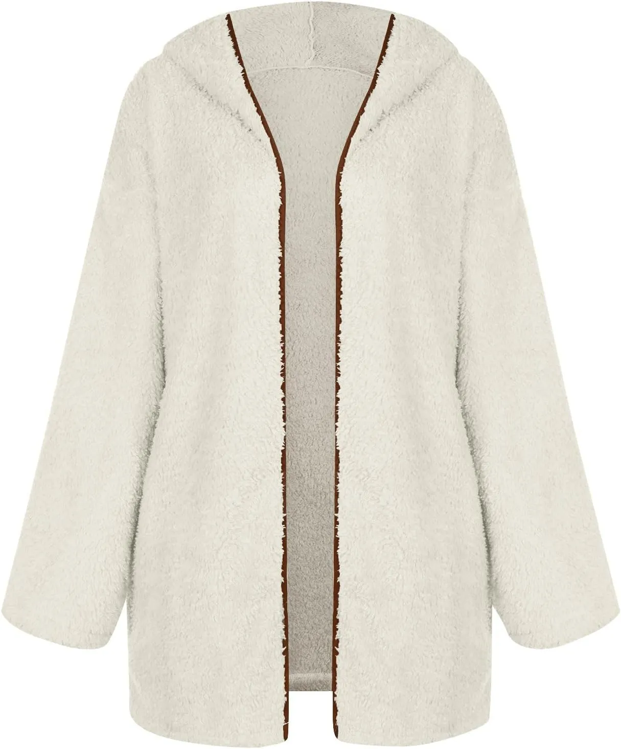 Sherpa Jacket Women Fuzzy Fleece Oversized Open Front Hooded Cardigan Soft Cozy Fluffy Sweater Jacket with Pockets