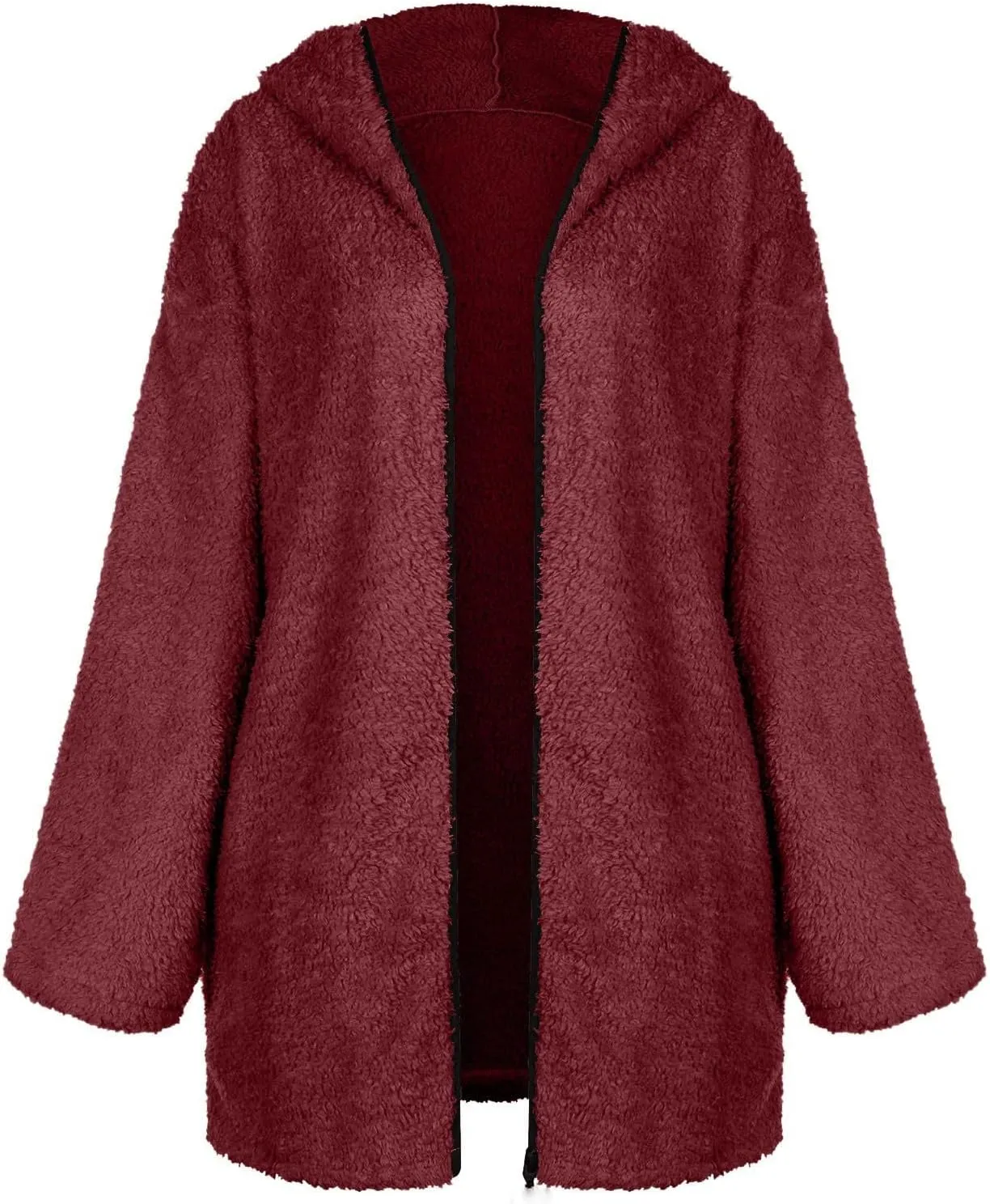 Sherpa Jacket Women Fuzzy Fleece Oversized Open Front Hooded Cardigan Soft Cozy Fluffy Sweater Jacket with Pockets