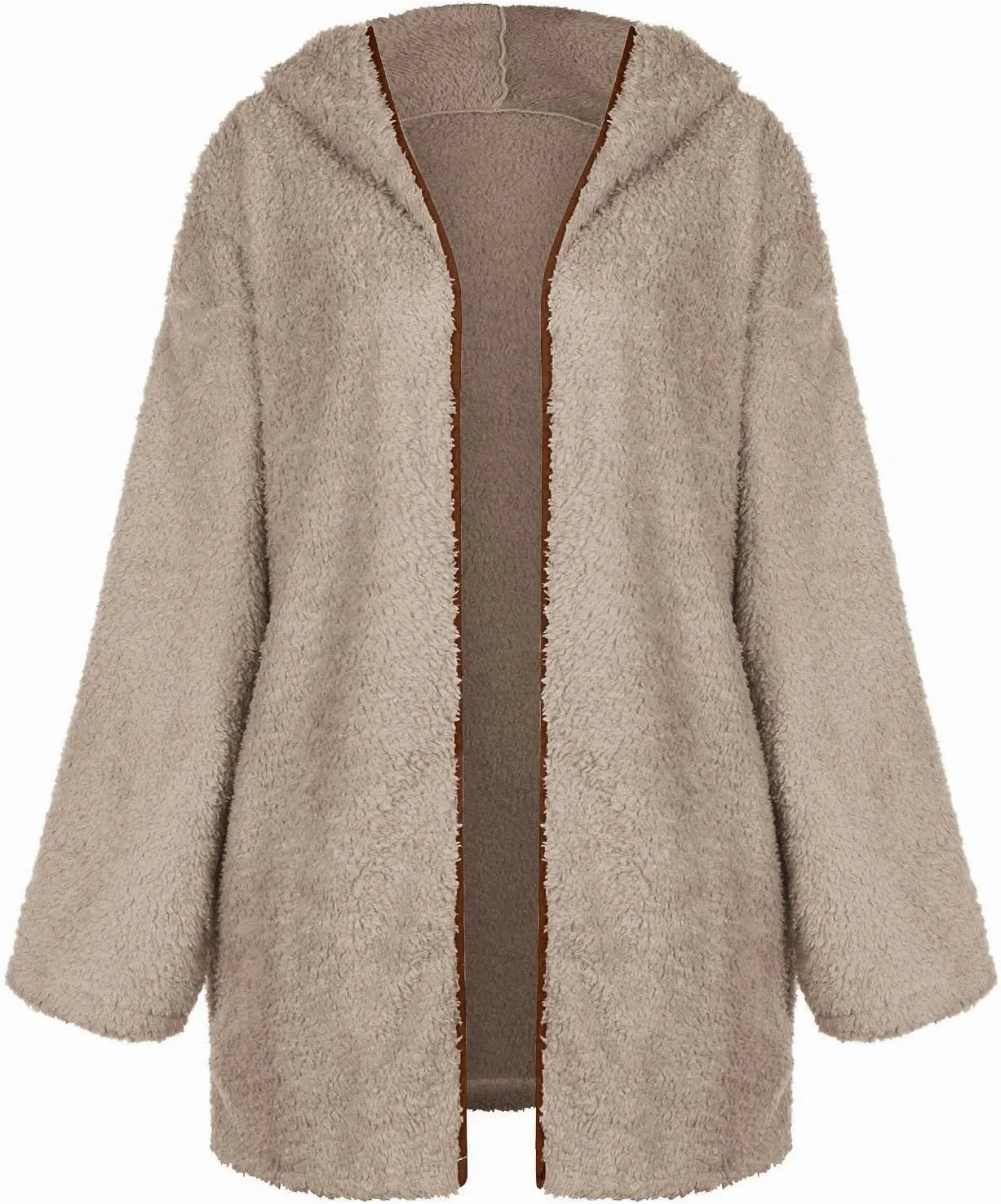 Sherpa Jacket Women Fuzzy Fleece Oversized Open Front Hooded Cardigan Soft Cozy Fluffy Sweater Jacket with Pockets
