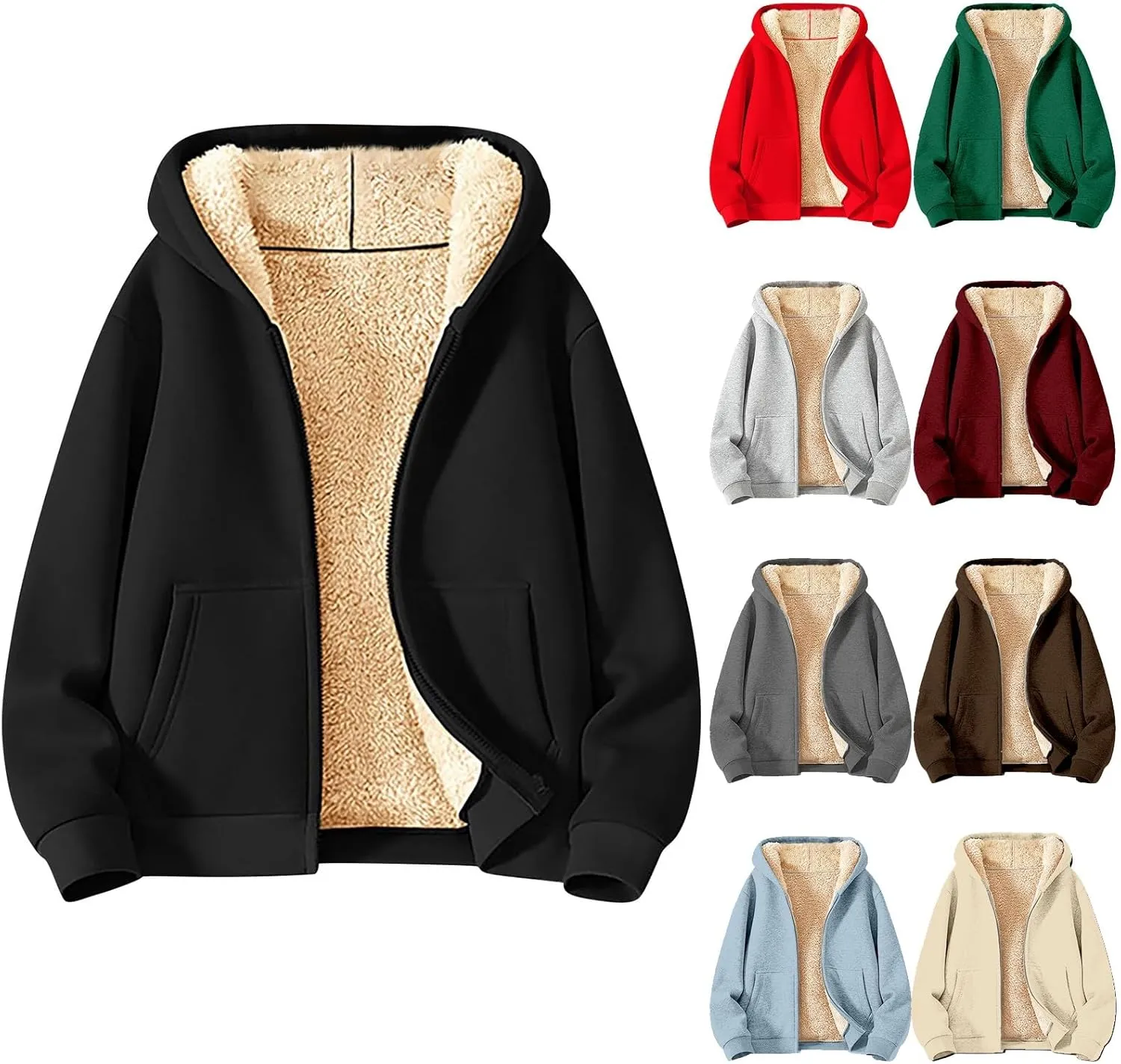 Sherpa Lined Jacket Women,2024 Trendy Zip Up Hoodies Thick Thermal Fleece Sweatshirt Jacket Winter Coat With Pockets