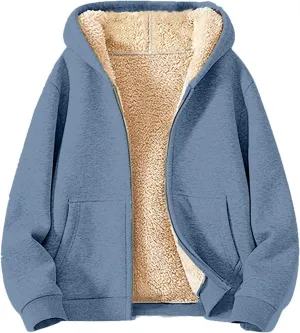 Sherpa Lined Jacket Women,2024 Trendy Zip Up Hoodies Thick Thermal Fleece Sweatshirt Jacket Winter Coat With Pockets