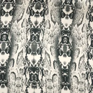 Silver and Black Snake Skin Print Stretch Printed Satin Silk Fabric