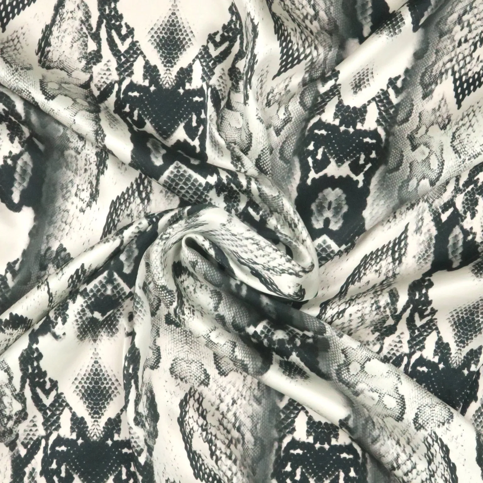 Silver and Black Snake Skin Print Stretch Printed Satin Silk Fabric