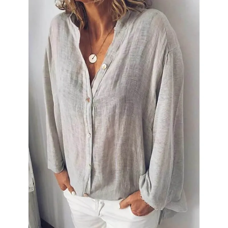 Simple V-neck Loose Shirt