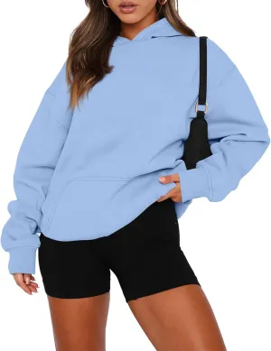 slqdgmryz Oversized Sweatshirt for Women Fleece Preppy Cozy Cute Hoodies Y2k Soft Drop Shoulder Plain Hoodie with Pockets