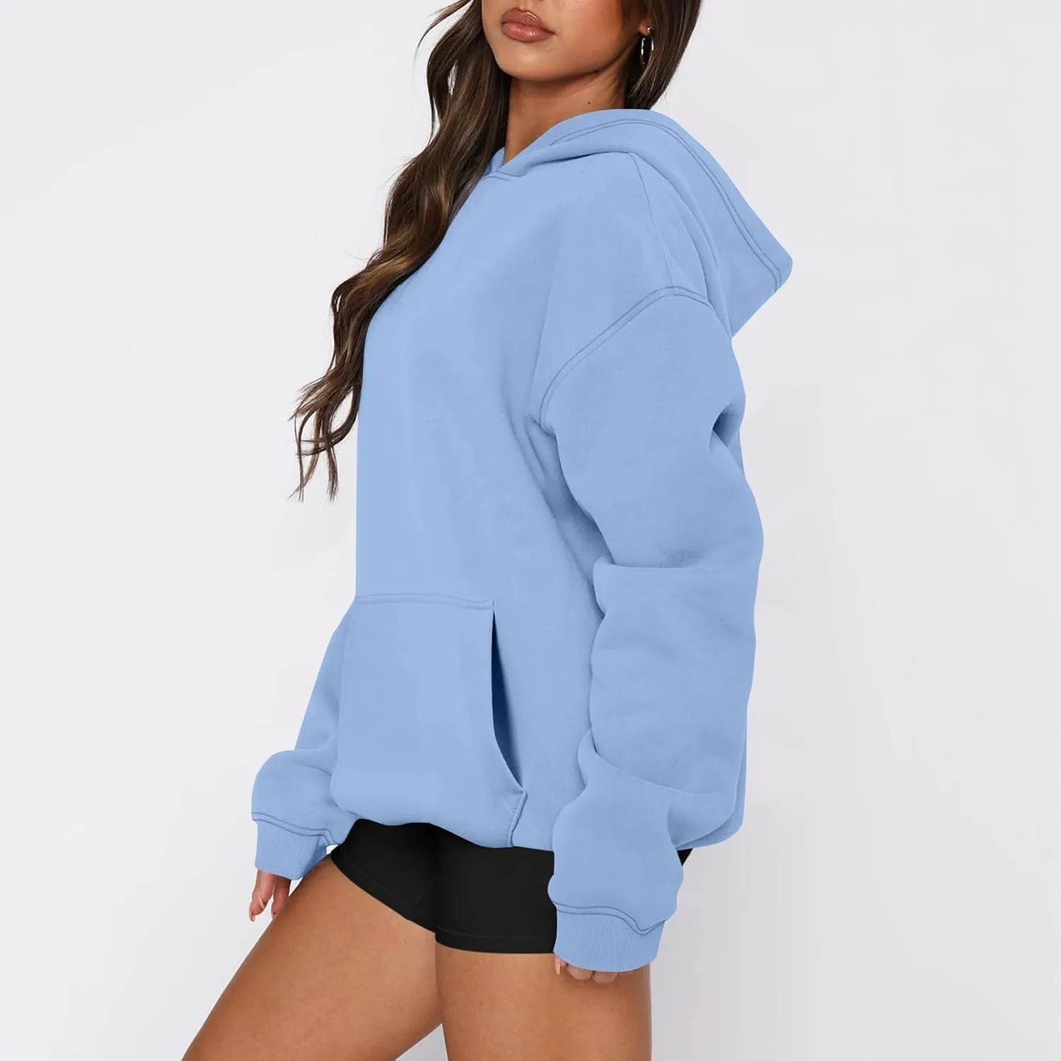 slqdgmryz Oversized Sweatshirt for Women Fleece Preppy Cozy Cute Hoodies Y2k Soft Drop Shoulder Plain Hoodie with Pockets