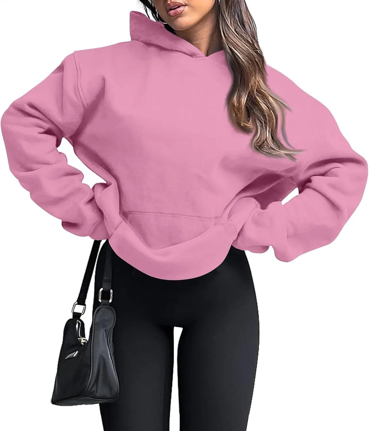 slqdgmryz Oversized Sweatshirt for Women Fleece Preppy Cozy Cute Hoodies Y2k Soft Drop Shoulder Plain Hoodie with Pockets