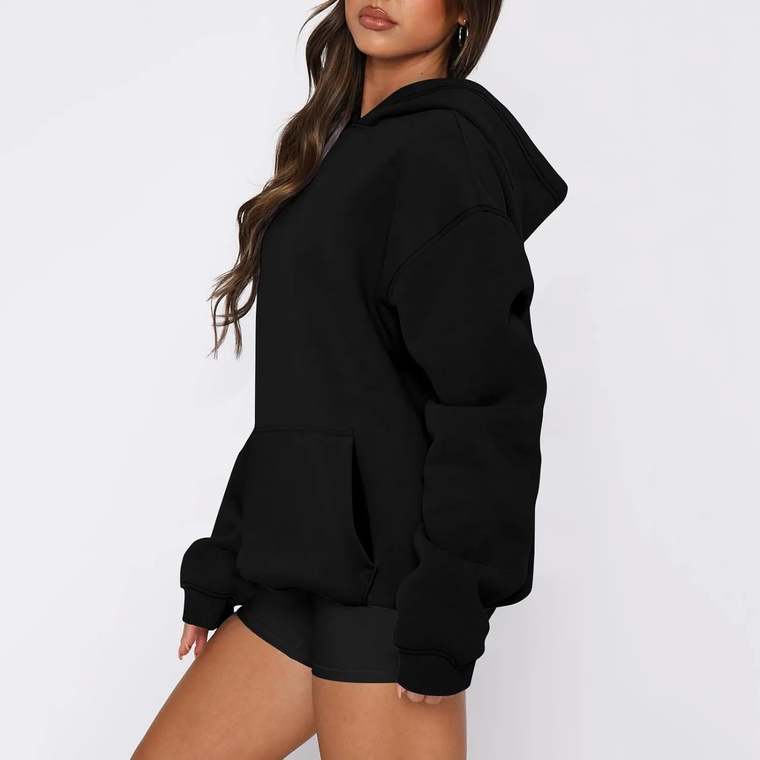 slqdgmryz Oversized Sweatshirt for Women Fleece Preppy Cozy Cute Hoodies Y2k Soft Drop Shoulder Plain Hoodie with Pockets