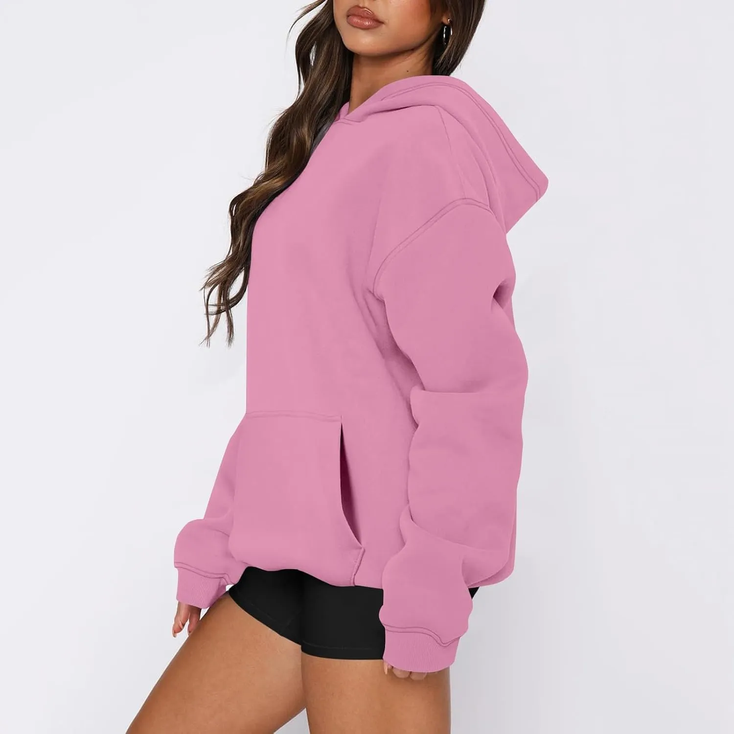 slqdgmryz Oversized Sweatshirt for Women Fleece Preppy Cozy Cute Hoodies Y2k Soft Drop Shoulder Plain Hoodie with Pockets