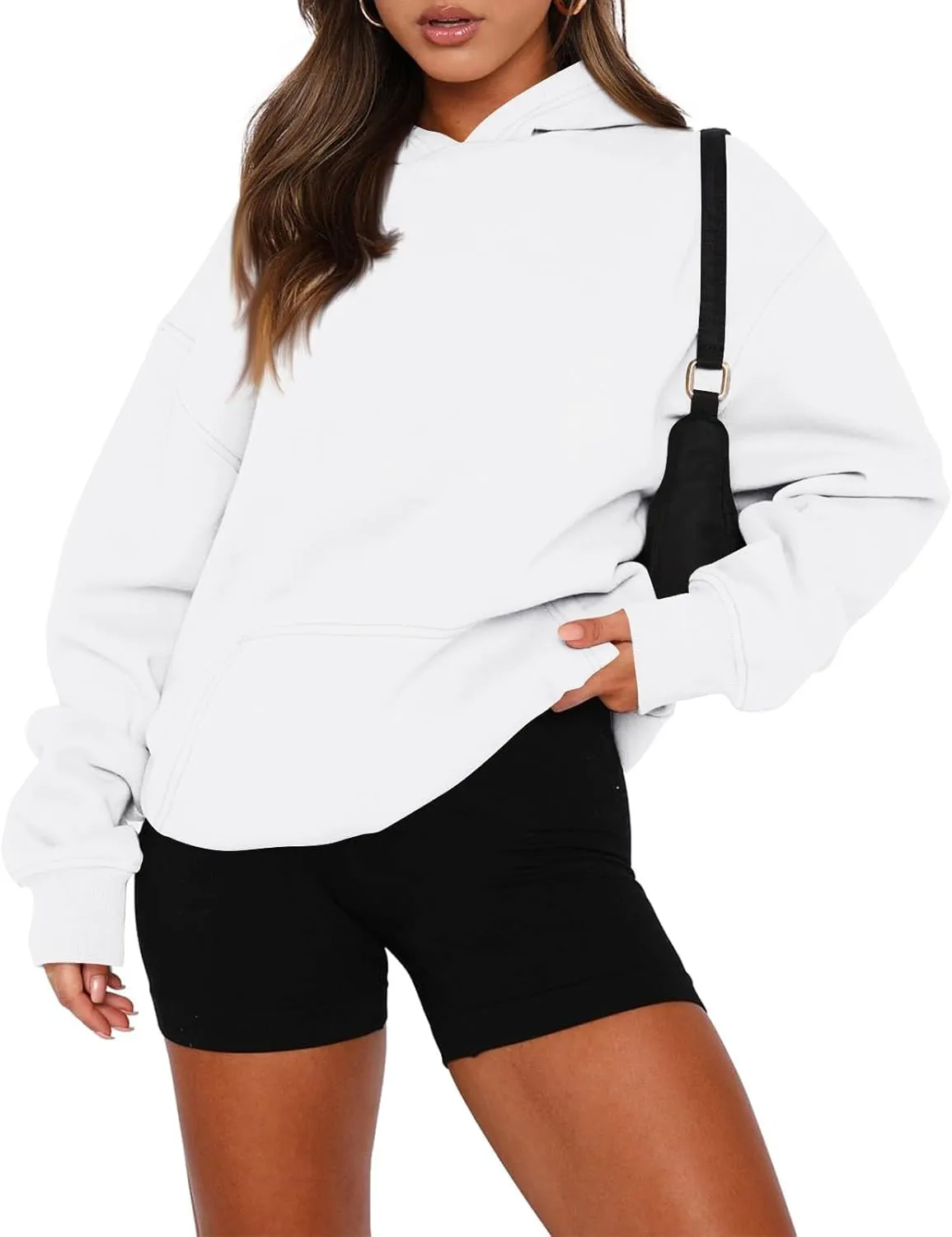 slqdgmryz Oversized Sweatshirt for Women Fleece Preppy Cozy Cute Hoodies Y2k Soft Drop Shoulder Plain Hoodie with Pockets