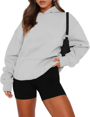 slqdgmryz Oversized Sweatshirt for Women Fleece Preppy Cozy Cute Hoodies Y2k Soft Drop Shoulder Plain Hoodie with Pockets