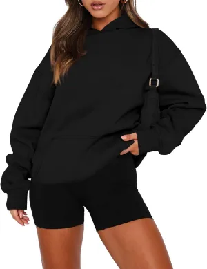 slqdgmryz Oversized Sweatshirt for Women Fleece Preppy Cozy Cute Hoodies Y2k Soft Drop Shoulder Plain Hoodie with Pockets