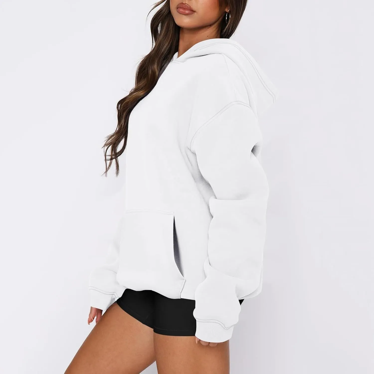 slqdgmryz Oversized Sweatshirt for Women Fleece Preppy Cozy Cute Hoodies Y2k Soft Drop Shoulder Plain Hoodie with Pockets