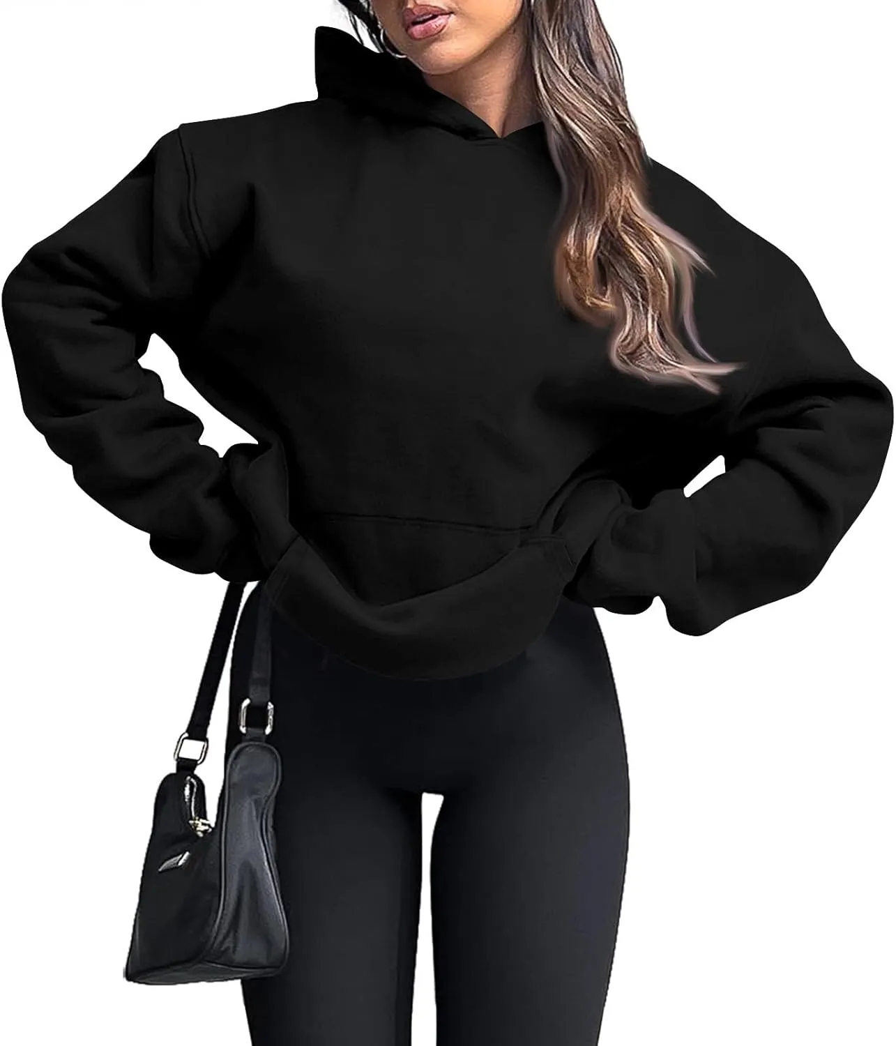 slqdgmryz Oversized Sweatshirt for Women Fleece Preppy Cozy Cute Hoodies Y2k Soft Drop Shoulder Plain Hoodie with Pockets